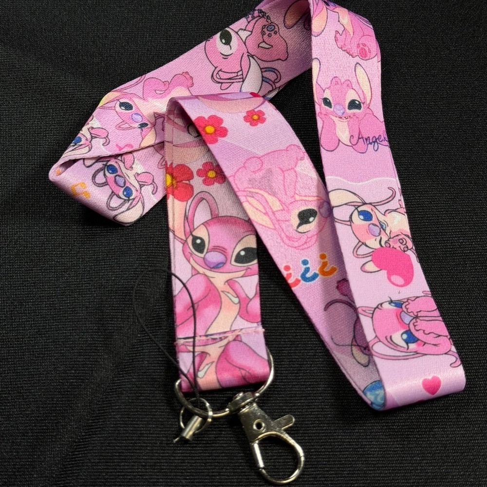 Disney Lilo and Stitch Angel Pink Lanyard ID Badge Holder Key Ring Lobster Claw